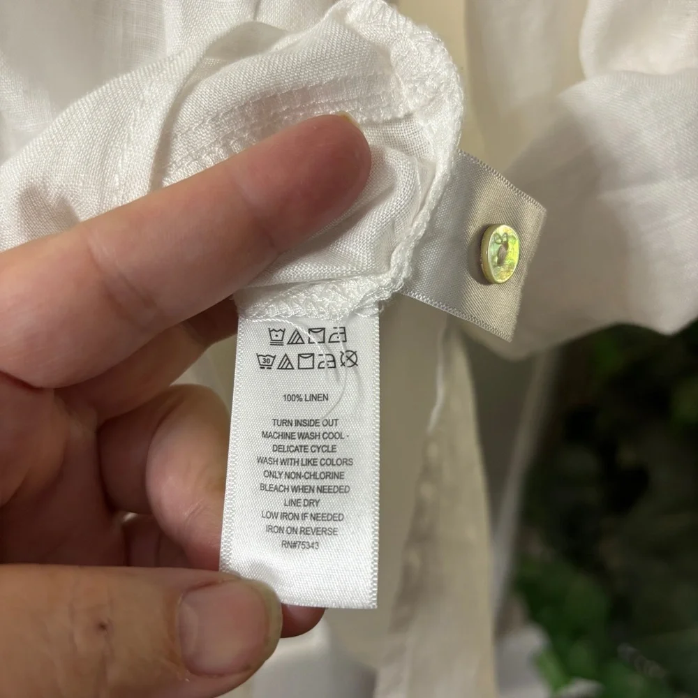 TAHARI 100% Linen White Button Down Shirt - Picture 6 of 14